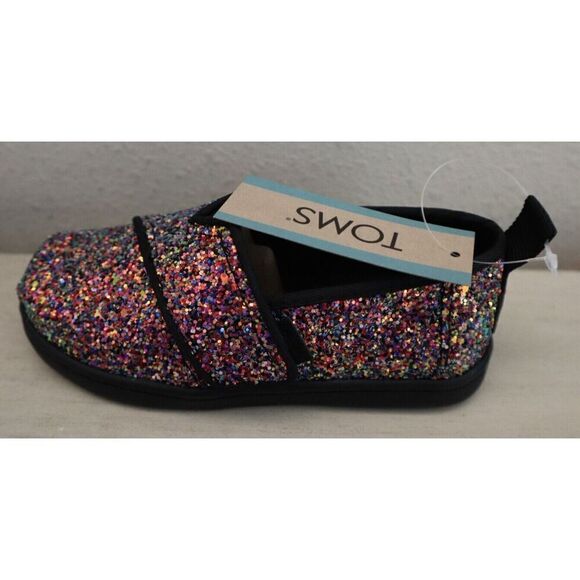 TOMS 10020138 Toddler Girls Sz 8M Black Chunky Glitter Alpargata Loafer Shoes - Picture 7 of 10